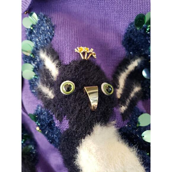 MUVEIL Penguin Knit Cardigan Purple Embellished Sz FR38 US M Made In Dreamland - - Picture 7 of 8